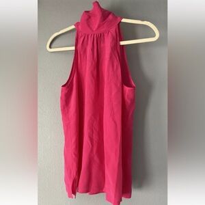 Trina Turk Mock Neck Sleeveless Blouse Top Hot Pink Silk S